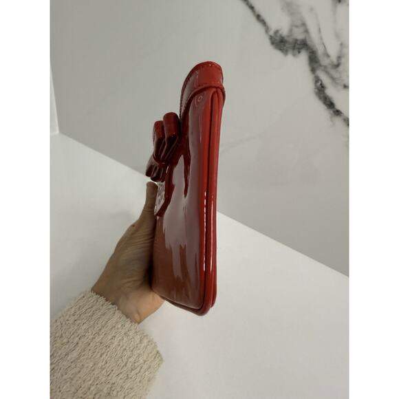 Kate Spade Red Patent Leather Bow Trim Wristlet Excellent 8” Wide - Picture 5 of 10